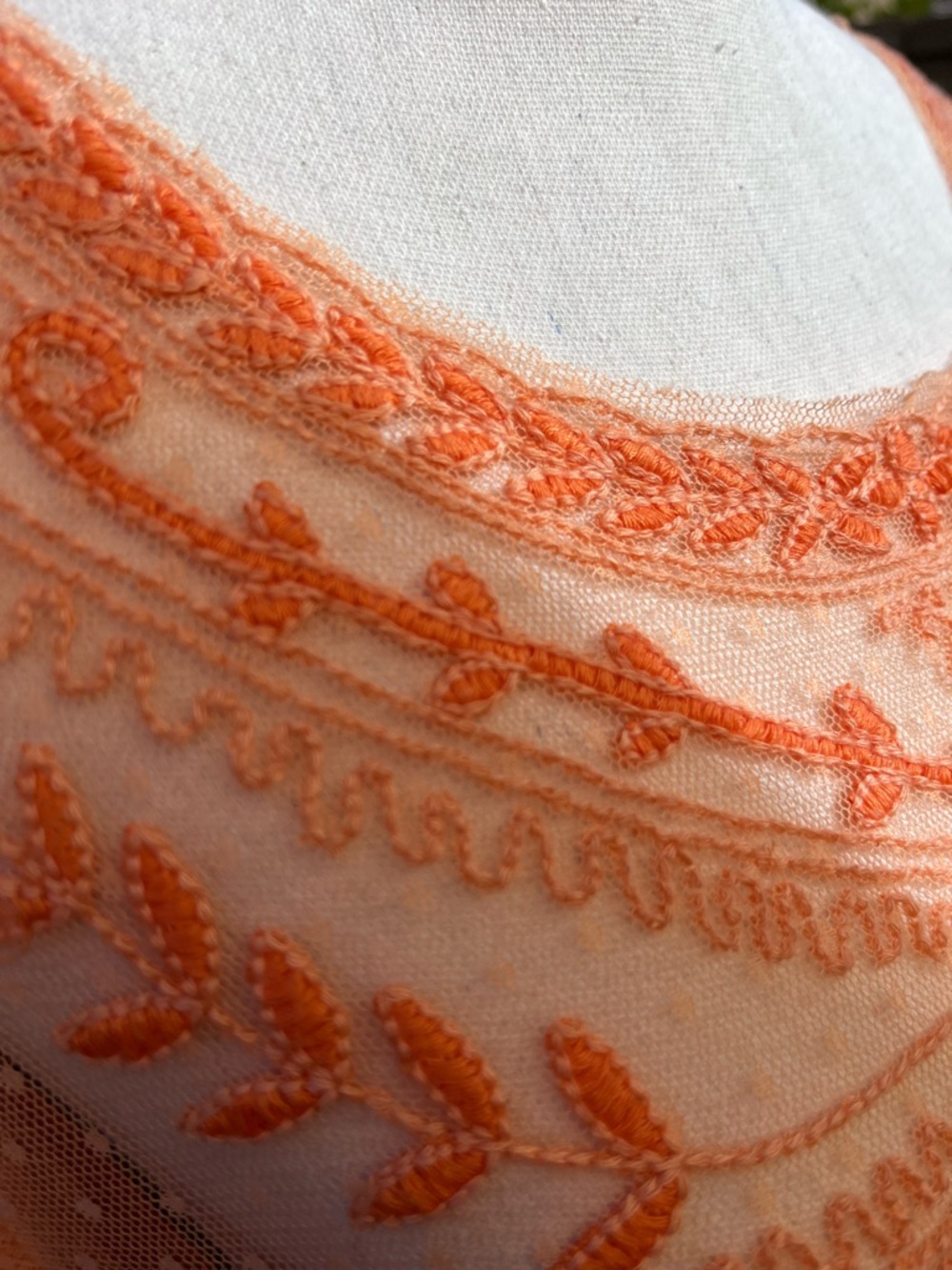 Retro Free People Peach Embroidered Boho Tunic Top 100% ryon - Picture 8 of 15